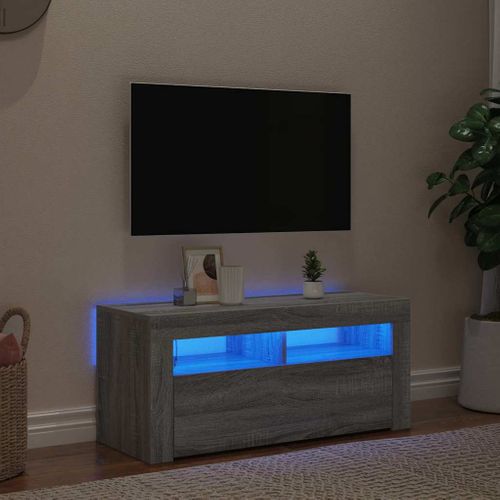 Meuble TV Avec Lumières LED Sonoma Gris 90x35x40 Cm