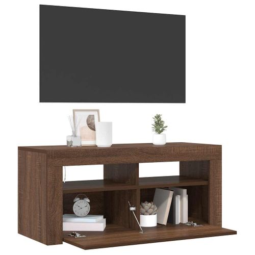 Meuble TV Avec Lumières LED Chêne Marron 90x35x40 Cm