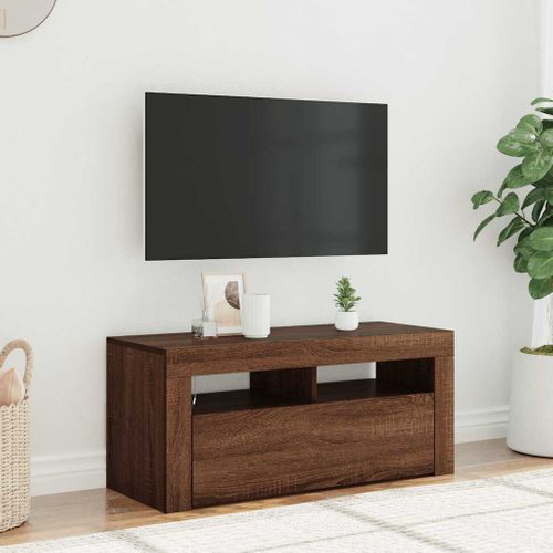 Meuble TV Avec Lumières LED Chêne Marron 90x35x40 Cm