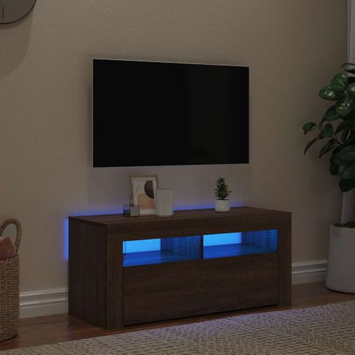 Meuble TV Avec Lumières LED Chêne Marron 90x35x40 Cm
