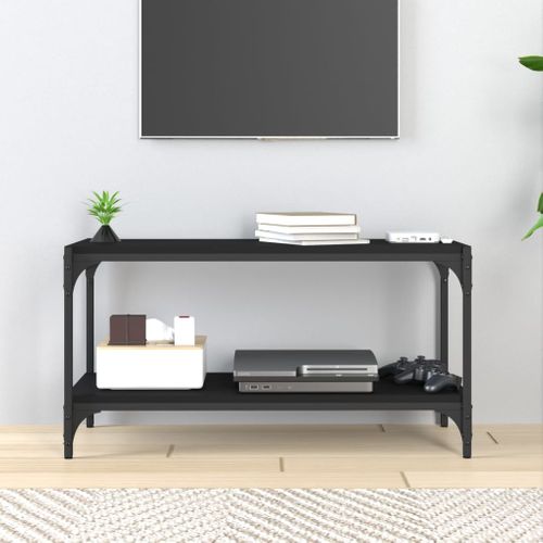 Meuble TV Noir 80x33x41 Cm Bois Contreplaqué Et Acier