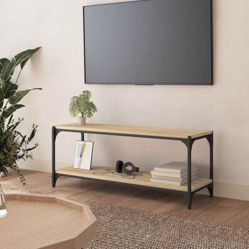 Meuble TV Chêne Sonoma 100x33x41 Cm Bois Contreplaqué Et Acier