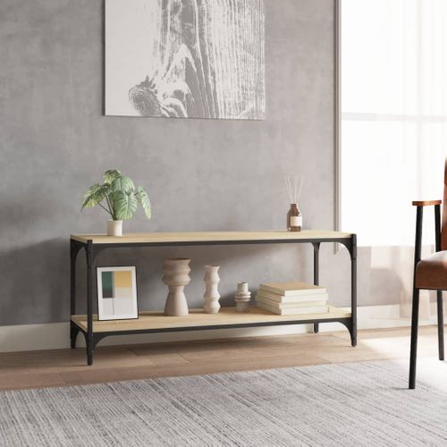 Meuble TV Chêne Sonoma 100x33x41 Cm Bois Contreplaqué Et Acier