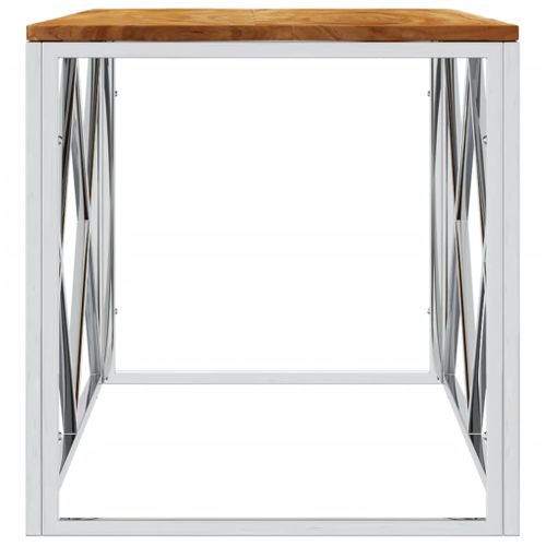 Table Basse Acier Inoxydable Et Bois Massif D'acacia