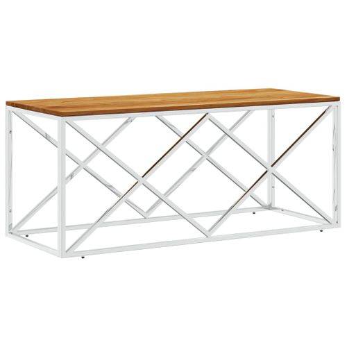 Table Basse Acier Inoxydable Et Bois Massif D'acacia