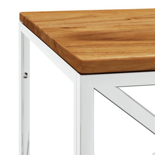 Table Basse Acier Inoxydable Et Bois Massif D'acacia