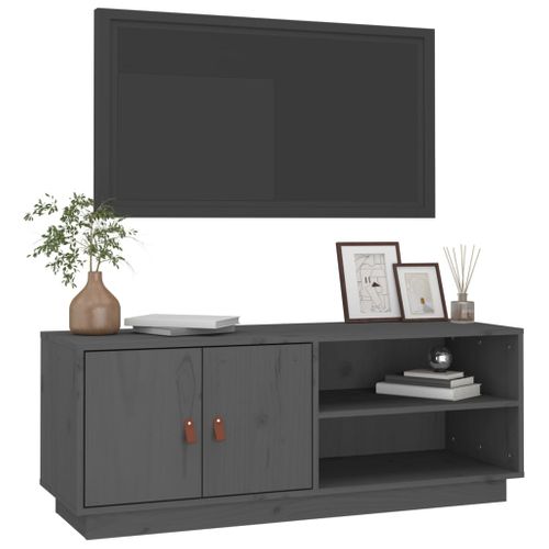 Meuble TV Gris 105x34x40 Cm Bois De Pin Massif