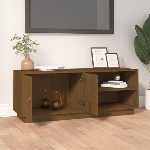 Meuble TV Marron Miel 105x34x40 Cm Bois De Pin Massif