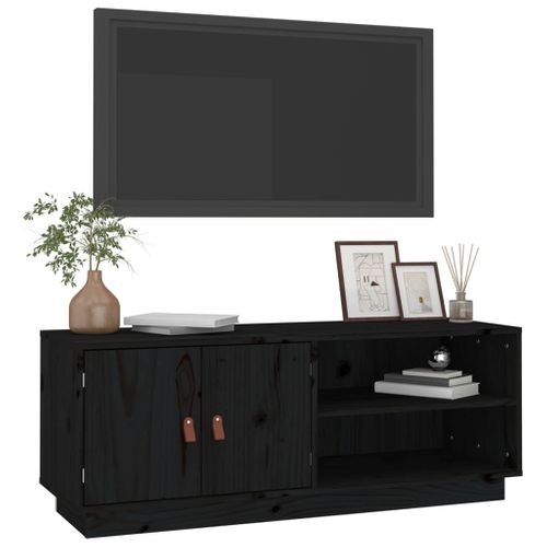 Meuble TV Noir 105x34x40 Cm Bois De Pin Massif