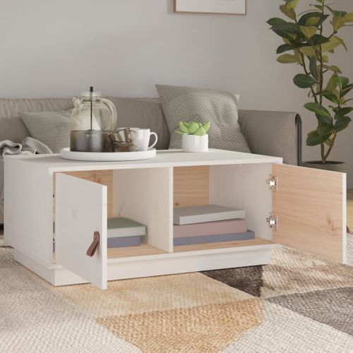 Table Basse Blanc 80x50x35 Cm Bois Massif De Pin