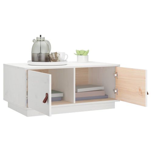 Table Basse Blanc 80x50x35 Cm Bois Massif De Pin