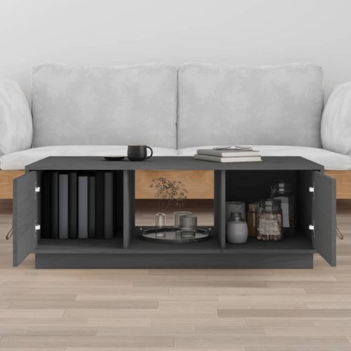 Table Basse Gris 100x50x35 Cm Bois Massif De Pin