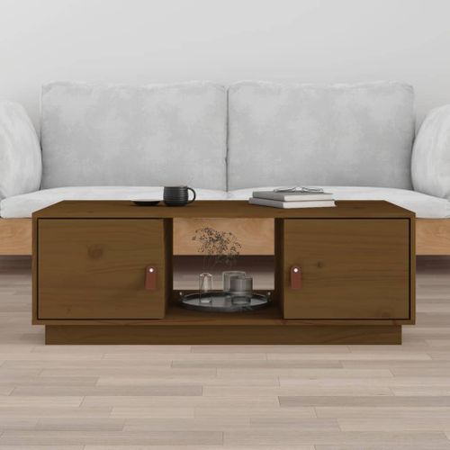 Table Basse Marron Miel 100x50x35 Cm Bois Massif De Pin