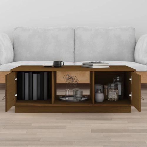 Table Basse Marron Miel 100x50x35 Cm Bois Massif De Pin