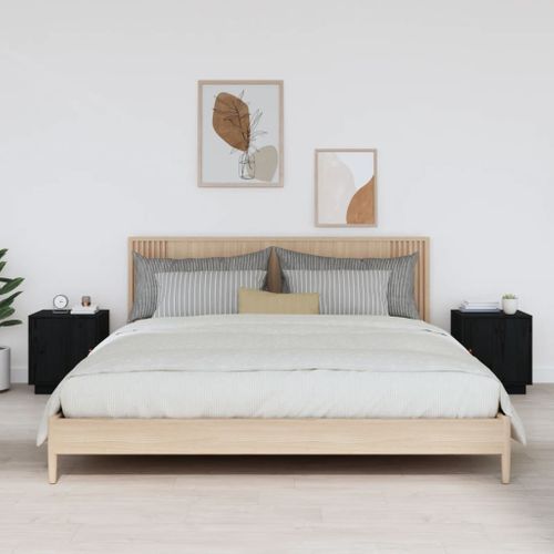 Tables De Chevet 2 Pièces Noir 40x34x45 Cm Bois De Pin Massif