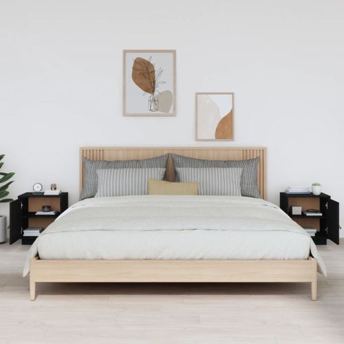 Tables De Chevet 2 Pièces Noir 40x34x45 Cm Bois De Pin Massif