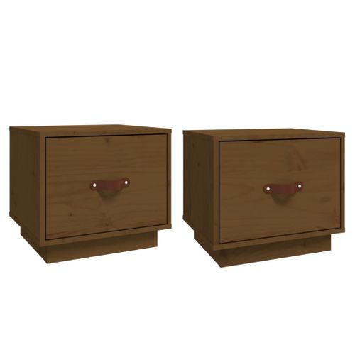 Tables De Chevet 2pcs Marron Miel 40x34x35cm Bois De Pin Massif