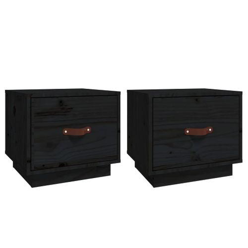 Tables De Chevet 2 Pièces Noir 40x34x35 Cm Bois De Pin Massif