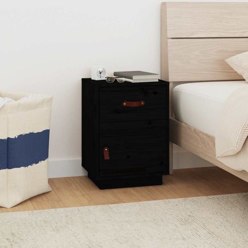 Table De Chevet Noir 40x34x55 Cm Bois De Pin Solide