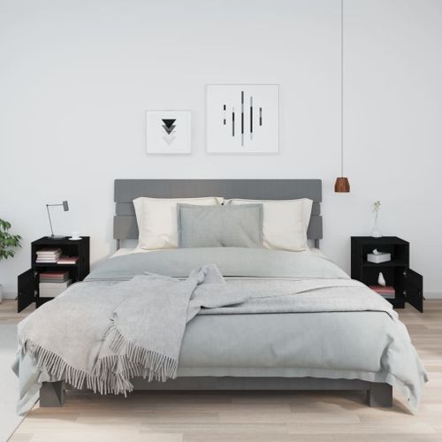 Tables De Chevet 2 Pièces Noir 40x34x55 Cm Bois De Pin Massif