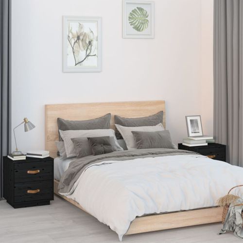   Tables De Chevet 2 Pièces Noir 40x34x45 Cm Bois De Pin Massif