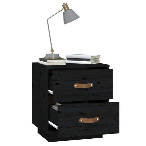   Tables De Chevet 2 Pièces Noir 40x34x45 Cm Bois De Pin Massif
