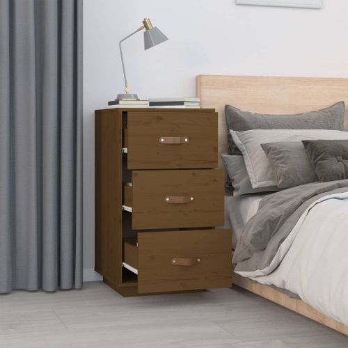   Table De Chevet Marron Miel 40x40x75 Cm Bois De Pin Solide