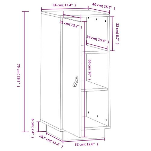 Buffet Gris 34x40x75 Cm Bois Massif De Pin