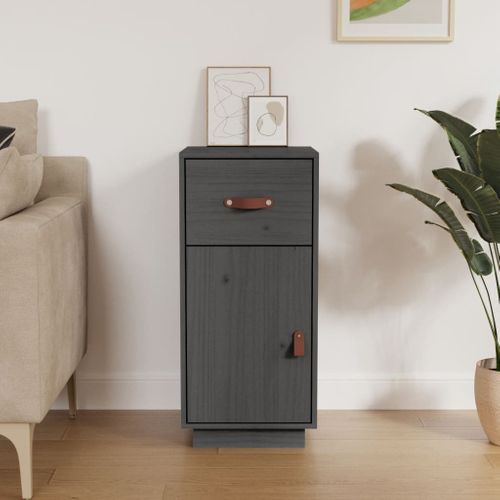 Buffet Gris 34x40x75 Cm Bois Massif De Pin