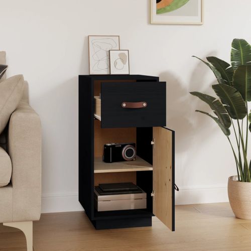 Buffet Noir 34x40x75 Cm Bois Massif De Pin