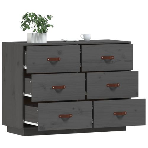 Buffet Gris 100x40x75 Cm Bois Massif De Pin
