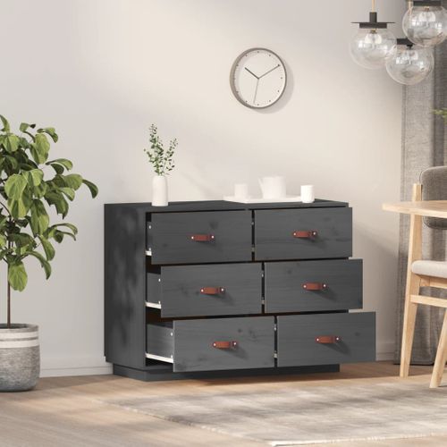 Buffet Gris 100x40x75 Cm Bois Massif De Pin