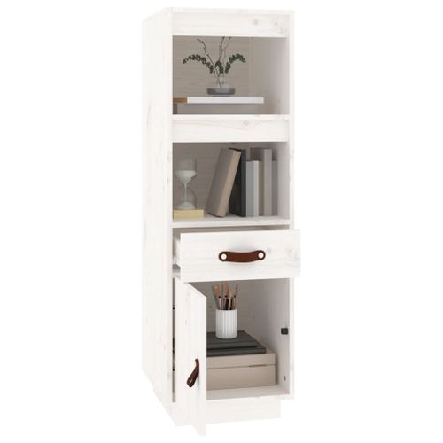 Buffet Haut Blanc 34x40x108,5 Cm Bois Massif De Pin