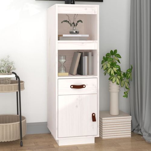 Buffet Haut Blanc 34x40x108,5 Cm Bois Massif De Pin