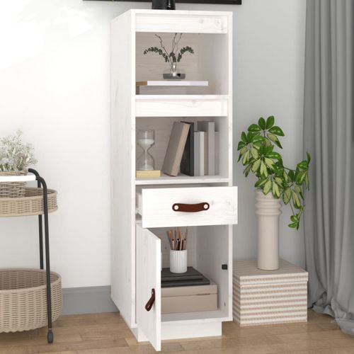 Buffet Haut Blanc 34x40x108,5 Cm Bois Massif De Pin