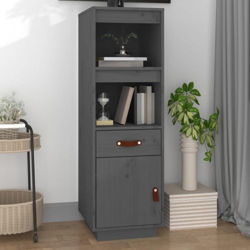 Buffet Haut Gris 34x40x108,5 Cm Bois Massif De Pin