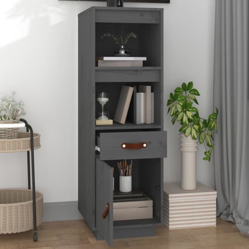 Buffet Haut Gris 34x40x108,5 Cm Bois Massif De Pin