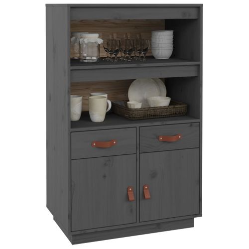 Buffet Haut Gris 67x40x108,5 Cm Bois Massif De Pin