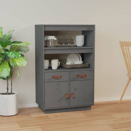 Buffet Haut Gris 67x40x108,5 Cm Bois Massif De Pin
