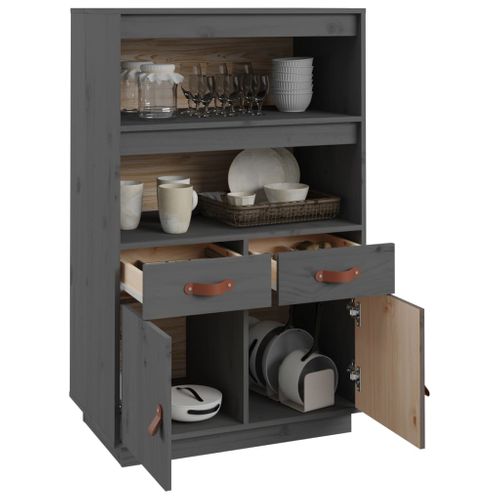 Buffet Haut Gris 67x40x108,5 Cm Bois Massif De Pin
