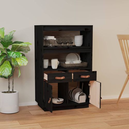 Buffet Haut Noir 67x40x108,5 Cm Bois Massif De Pin