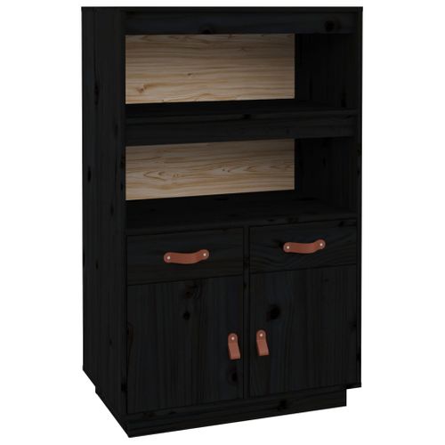 Buffet Haut Noir 67x40x108,5 Cm Bois Massif De Pin