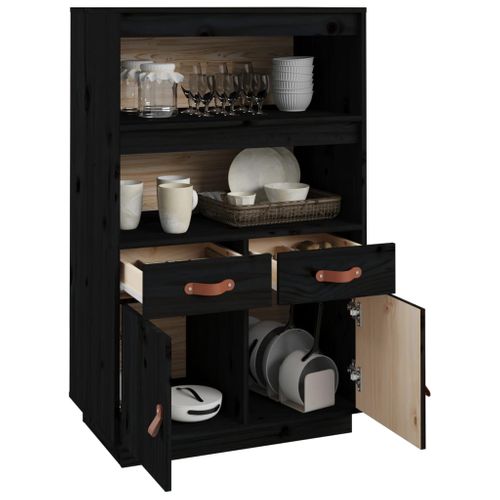 Buffet Haut Noir 67x40x108,5 Cm Bois Massif De Pin