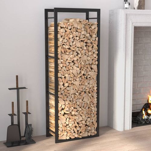 Portant De Bois De Chauffage Noir Mat 50x28x132 Cm Acier