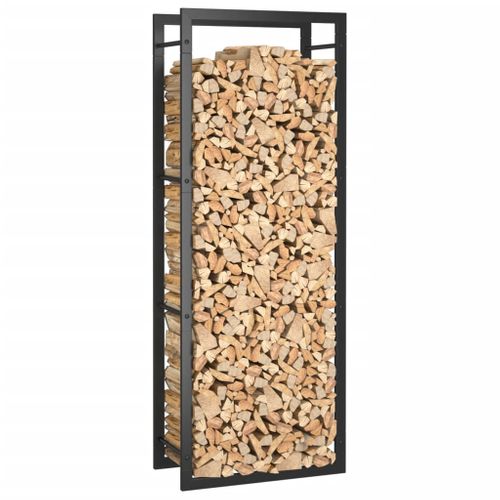 Portant De Bois De Chauffage Noir Mat 50x28x132 Cm Acier
