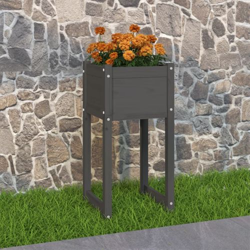 Jardinière Gris 40x40x81 Cm Bois Massif De Pin