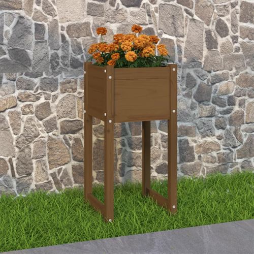 Jardinière Marron Miel 40x40x81 Cm Bois Massif De Pin
