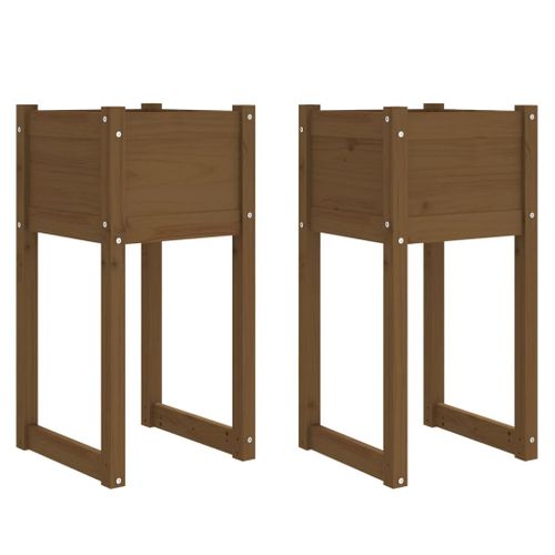 Jardinières 2 Pièces Marron Miel 40x40x81 Cm Bois Massif De Pin