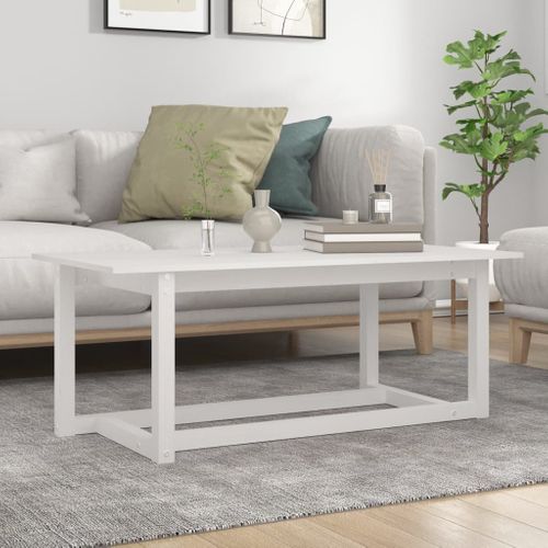 Table Basse Blanc 110x55x45 Cm Bois Massif De Pin