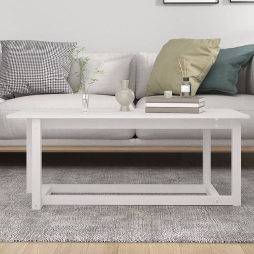 Table Basse Blanc 110x55x45 Cm Bois Massif De Pin